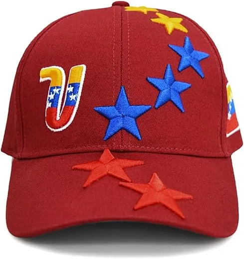 MAPKA Baseball Cap with Stars and U Design, Red, Embroidered Stars, Adjustable