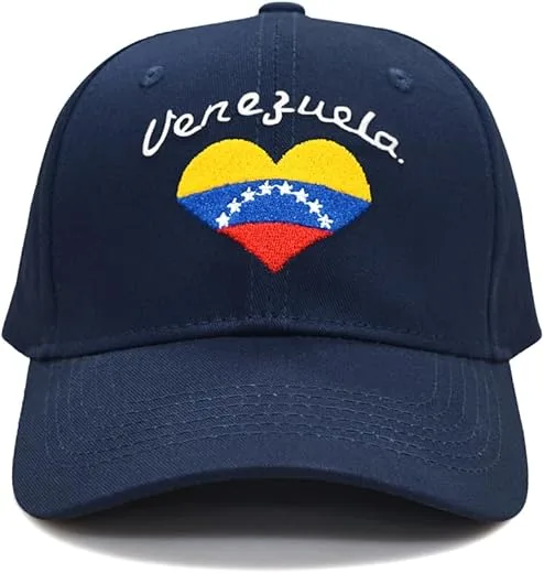 MAPKA Venezuela Flag Heart Baseball Cap, Navy Blue Cotton, Adjustable Patriotic Hat