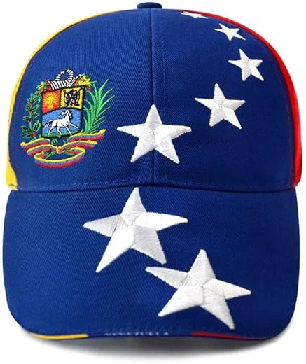 MAPKA Venezuelan Flag Baseball Cap, 7 Stars Embroidered Design, Blue with National Emblem, Adjustable