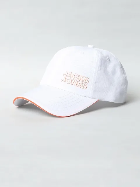 Jack & Jones Men White & Orange Printed Baseball Cap