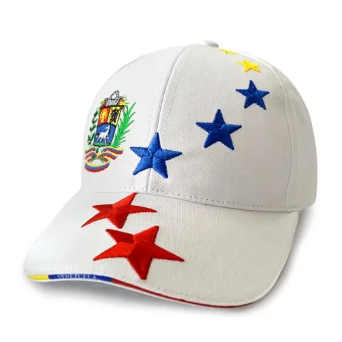 MAPKA Baseball Cap with Embroidered Stars, White, Adjustable, Red Blue Yellow Star Design
