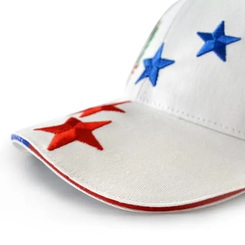 MAPKA Baseball Cap with Embroidered Stars, White, Adjustable, Red Blue Yellow Star Design