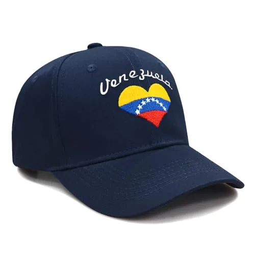 MAPKA Venezuela Flag Heart Baseball Cap, Navy Blue Cotton, Adjustable Patriotic Hat