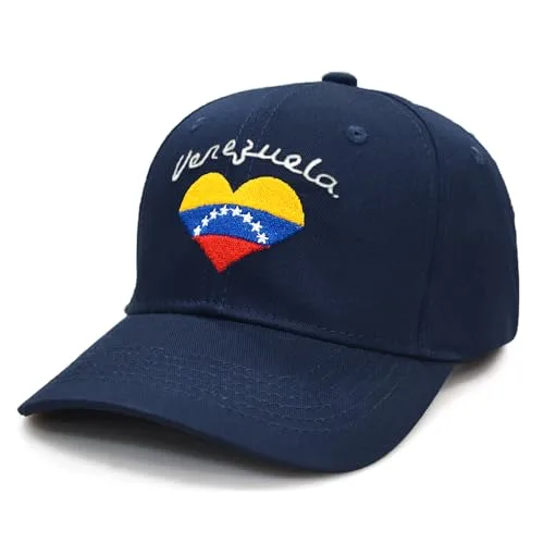 MAPKA Venezuela Flag Heart Baseball Cap, Navy Blue Cotton, Adjustable Patriotic Hat