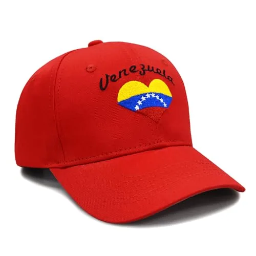 MAPKA Venezuela Flag Heart Baseball Cap, Red Cotton Adjustable Hat, Patriotic Design