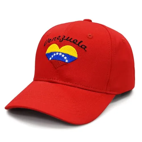 MAPKA Venezuela Flag Heart Baseball Cap, Red Cotton Adjustable Hat, Patriotic Design