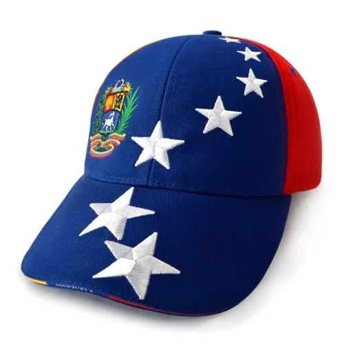 MAPKA Venezuelan Flag Baseball Cap, 7 Stars Embroidered Design, Blue with National Emblem, Adjustable