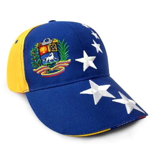 MAPKA Venezuelan Flag Baseball Cap, 7 Stars Embroidered Design, Blue with National Emblem, Adjustable