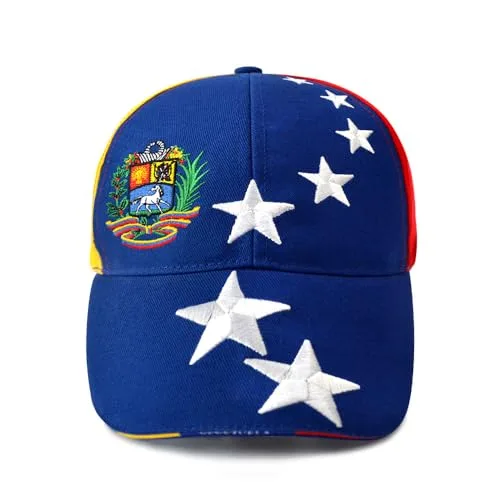 MAPKA Venezuelan Flag Baseball Cap, 7 Stars Embroidered Design, Blue with National Emblem, Adjustable