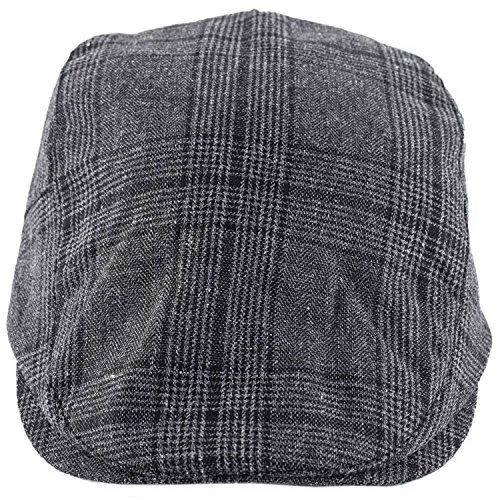 The Tie Hub Grey & Black Merchants Flat Cap – Classic Newsboy Hat for Men