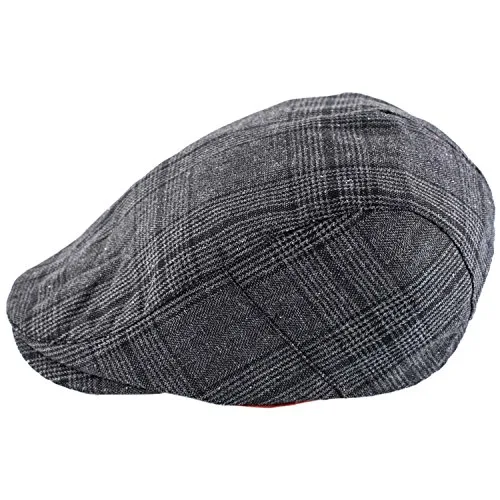 The Tie Hub Grey & Black Merchants Flat Cap – Classic Newsboy Hat for Men